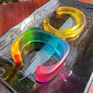 Rainbow Acrylic Cuff Bracelets set of two